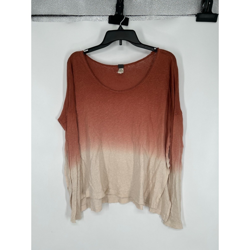 We The Free People Strawberry Linen Knit Top Women XS Ombre Dip Dye Scoop Neck